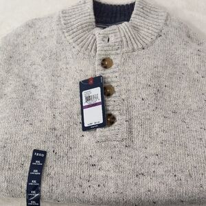 Izod NWT Men's Henley Off White Pullover Mockneck Sweater